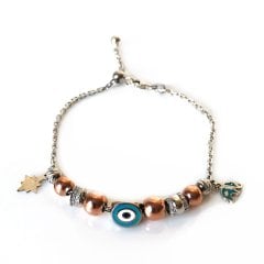 Fil Detaylı Nazar Boncuklu Gümüş Bileklik