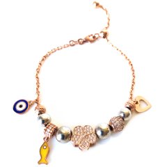 Yonca ve Balık Detaylı Asansörlü Gümüş Bileklik