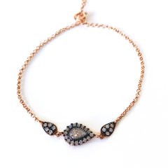 Montür Taşlı Damla Detaylı Gümüş Bileklik