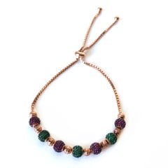 Renkli Taşlı Asansörlü Gümüş Bileklik