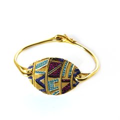Renkli Taş işlemeli Gold Renk Gümüş Bileklik