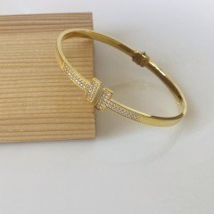 Taşlı Gold Renk Gümüş Bileklik