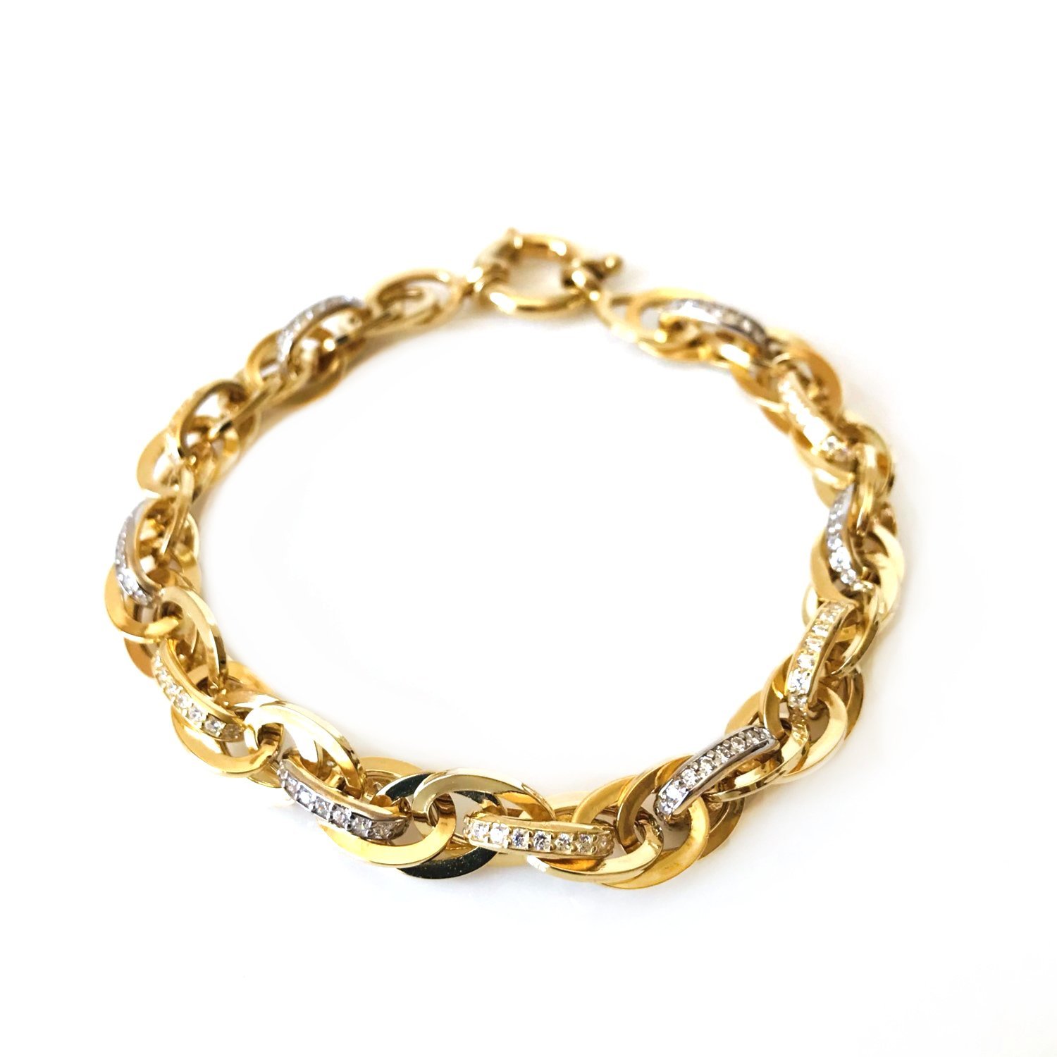 Taşlı Gold Renk Gümüş Zincir Bileklik