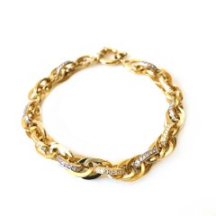 Taşlı Gold Renk Gümüş Zincir Bileklik