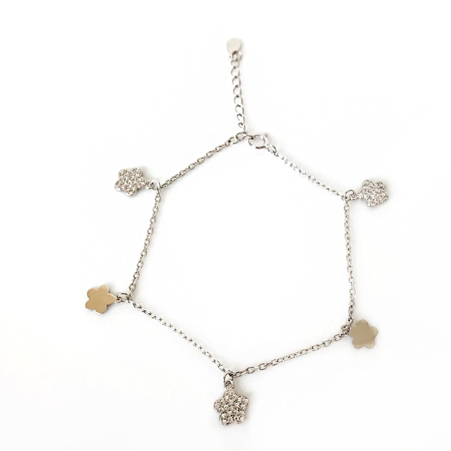 Dört Yapraklı Yonca Sallantılı Gümüş Bileklik