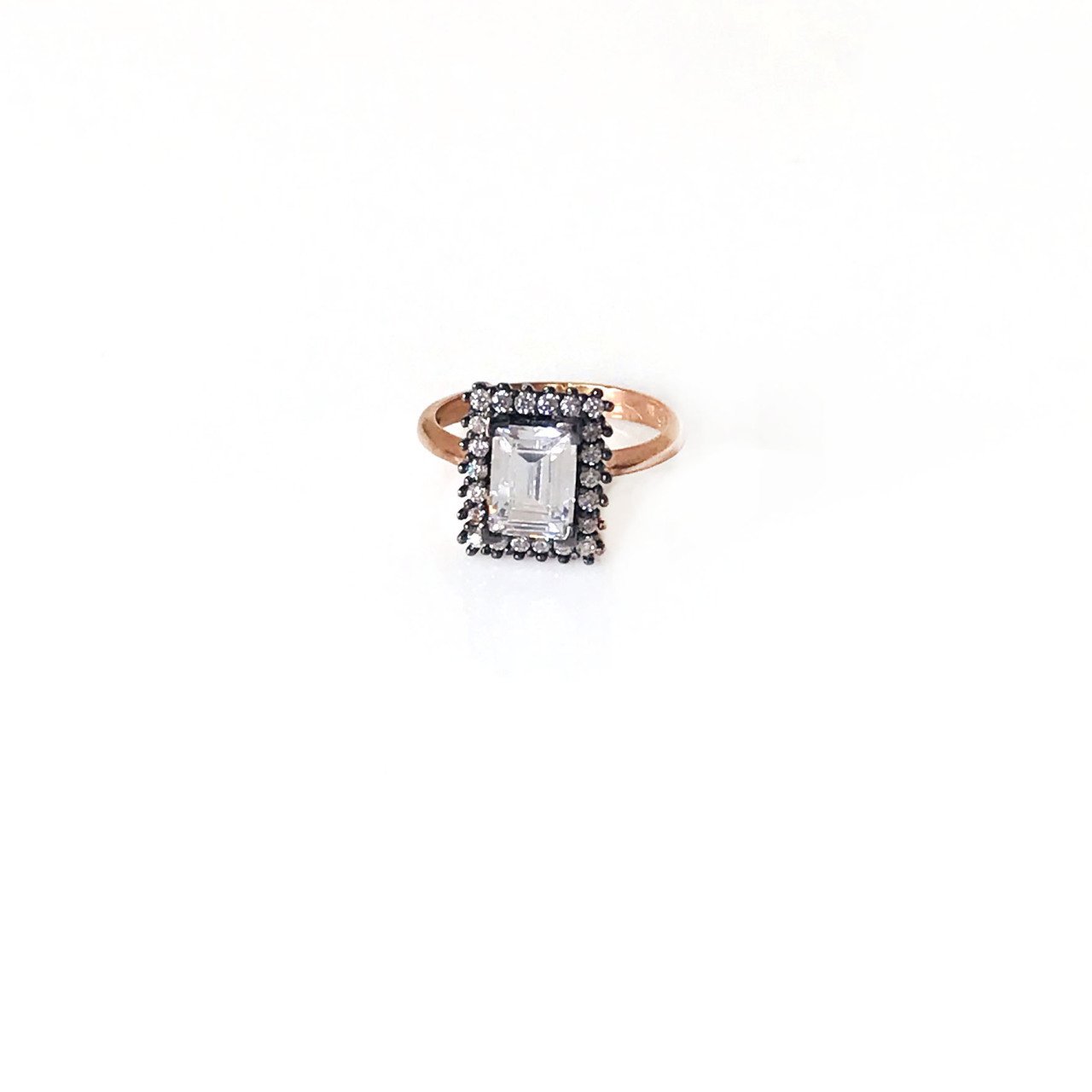 Taşlı Baget Rose Gümüş Yüzük