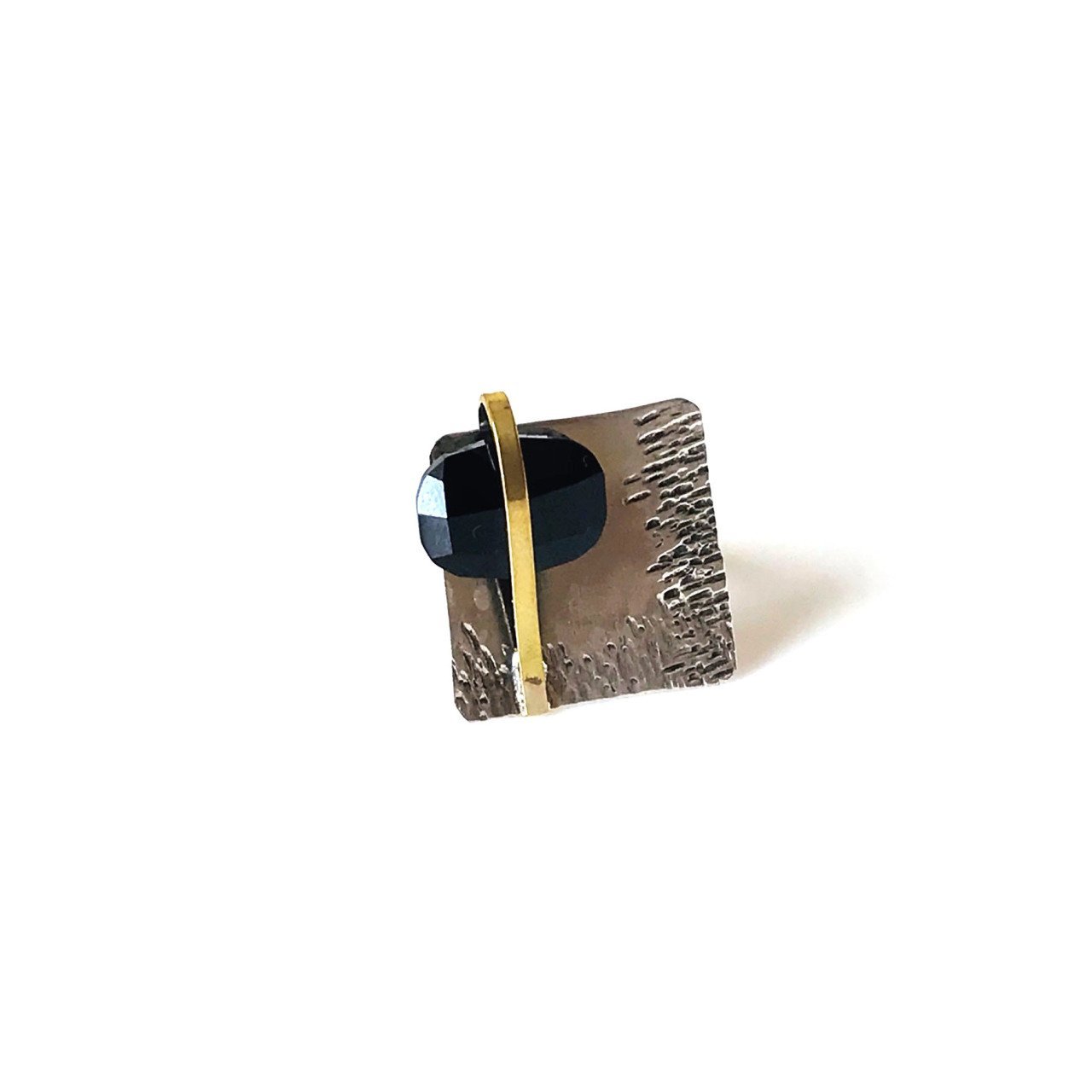 Siyah Taşlı Gümüş Kare Yüzük