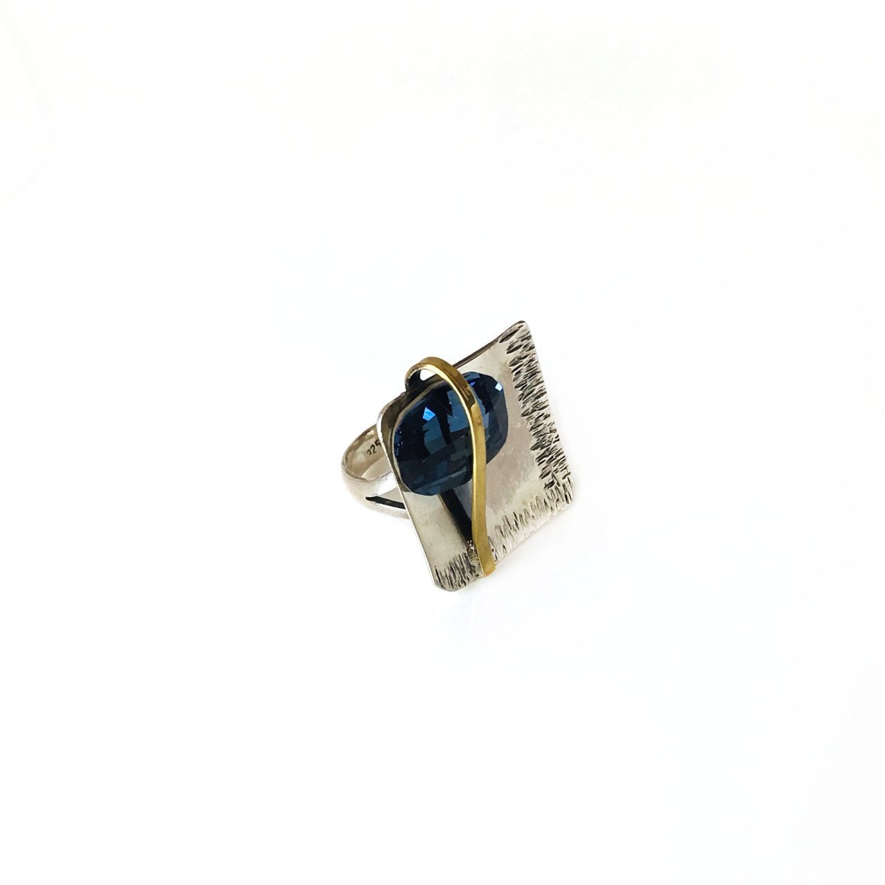 Mavi Taşlı Gümüş Kare  Yüzük