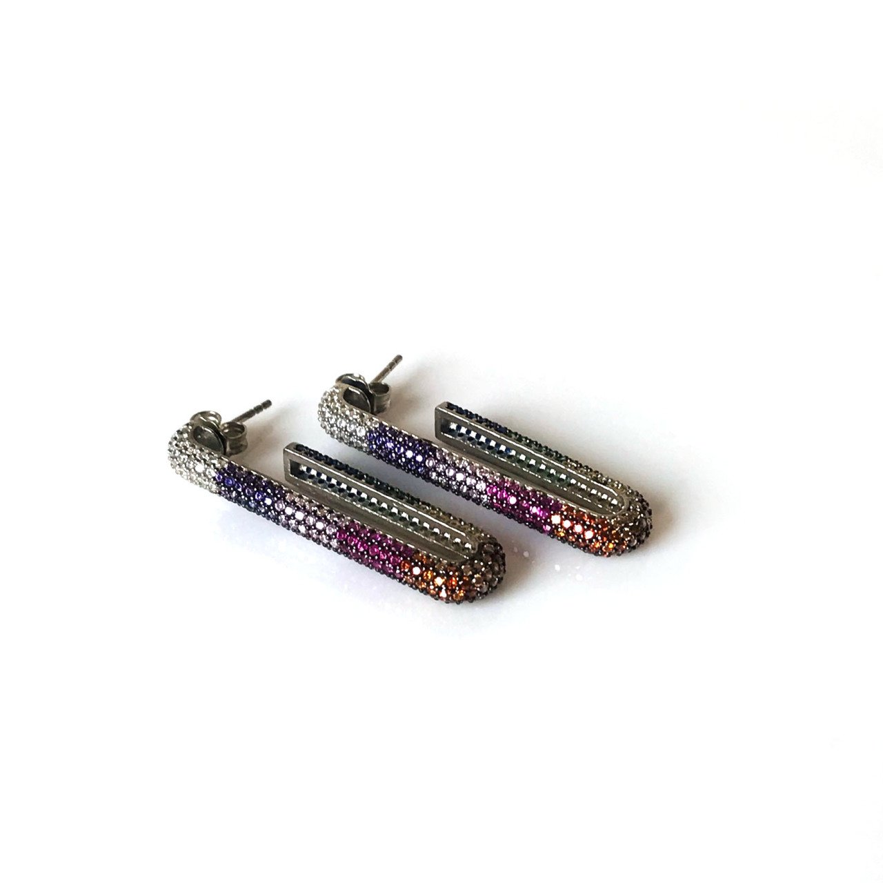 Renkli Zirkon Taşlı Uzun Gümüş Küpe