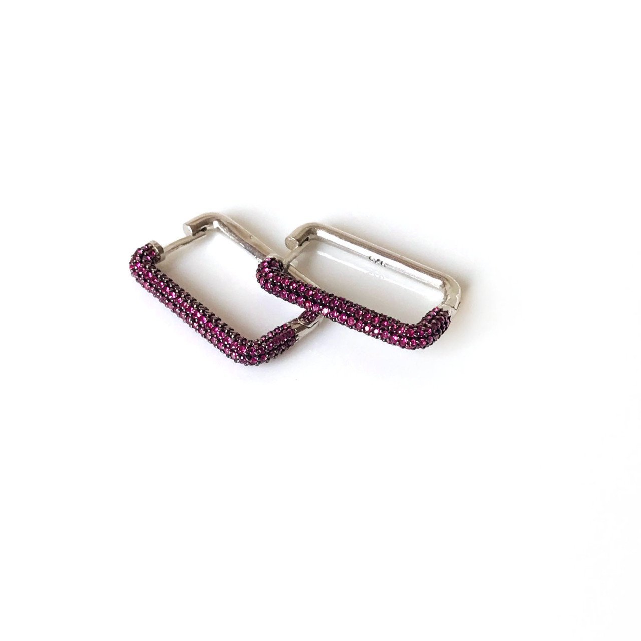 Mor Taşlı Gümüş Küpe