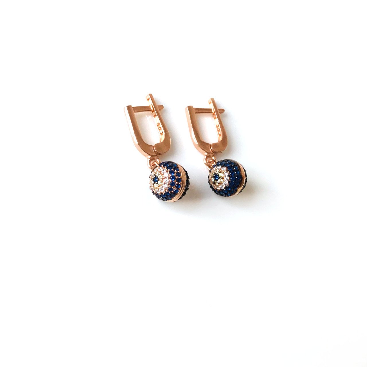 Nazar Boncuklu Sallantılı Rose Gümüş Küpe