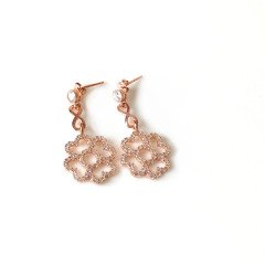 Taşlı Çiçek Rose Gümüş Küpe