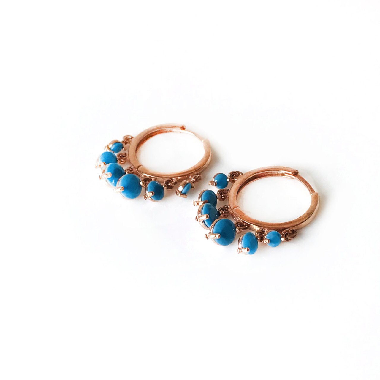 Turkuaz Taşlı Gümüş Şakira Küpe