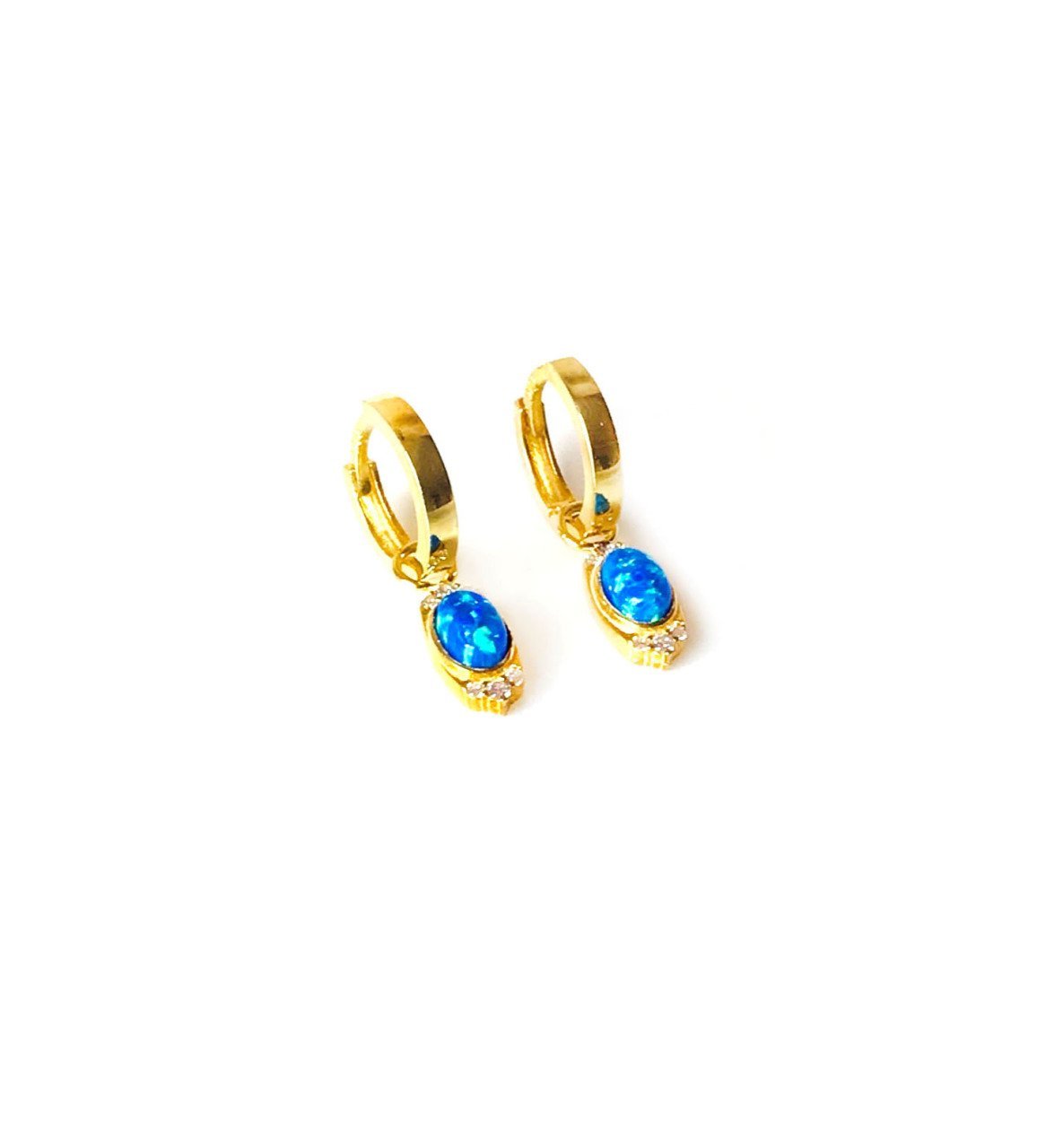 Turkuaz Taşlı Gold Renk Gümüş Küpe