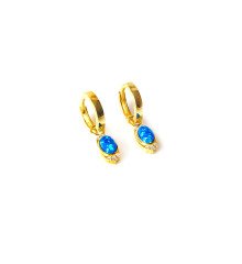 Turkuaz Taşlı Gold Renk Gümüş Küpe