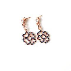 Renkli Zirkon Taşlı Çiçek Gümüş Küpe