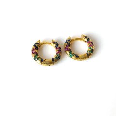 Renkli Zirkon Taşlı Gold Gümüş Küpe