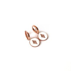 Beyaz Mineli Rose Gümüş Küpe