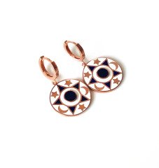 Yıldız ve Hilal Motifli Beyaz Mineli Rose Gümüş Küpe