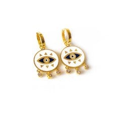 Beyaz Mineli Taşlı Gold Renk Gümüş Küpe