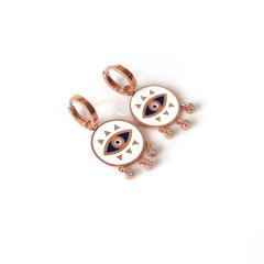 Beyaz Mineli Pullu Rose Gümüş Küpe