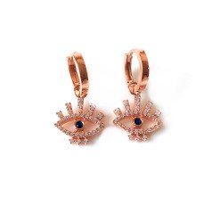 Taşlı Göz Detaylı Rose Gümüş Küpe