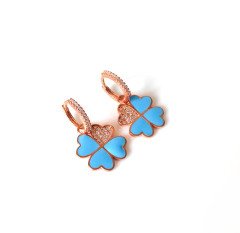 Mavi Mineli  Dört Yapraklı Yonca Gümüş Küpe