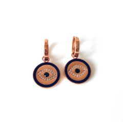 Taşlı Göz Detaylı Rose Gümüş Küpe