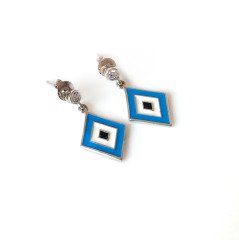 Mavi Beyaz Mineli Gümüş Küpe