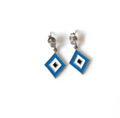 Mavi Beyaz Mineli Gümüş Küpe