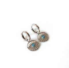 Taşlı Göz Detaylı Gümüş Küpe