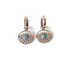 Taşlı Göz Detaylı Gümüş Küpe