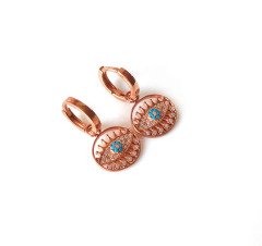 Taşlı Göz Detaylı Rose Gümüş Küpe