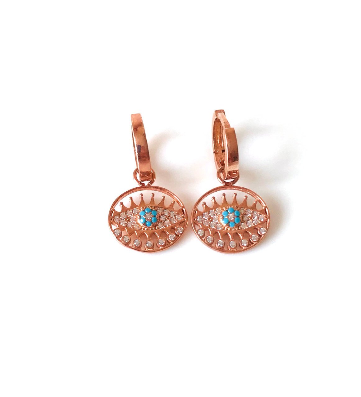 Taşlı Göz Detaylı Rose Gümüş Küpe