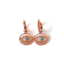 Taşlı Göz Detaylı Rose Gümüş Küpe