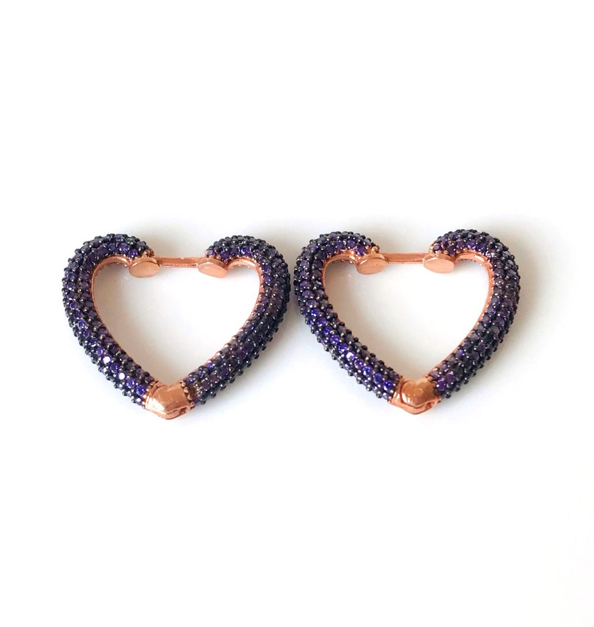 Mor Taşlı Gümüş Kalp Küpe