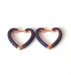 Mor Taşlı Gümüş Kalp Küpe