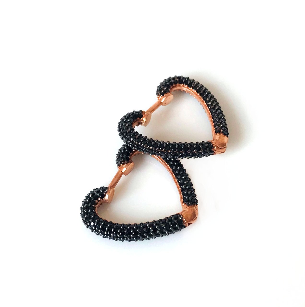 Siyah Tamtur Kalp  Gümüş Küpe