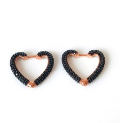 Siyah Tamtur Kalp  Gümüş Küpe