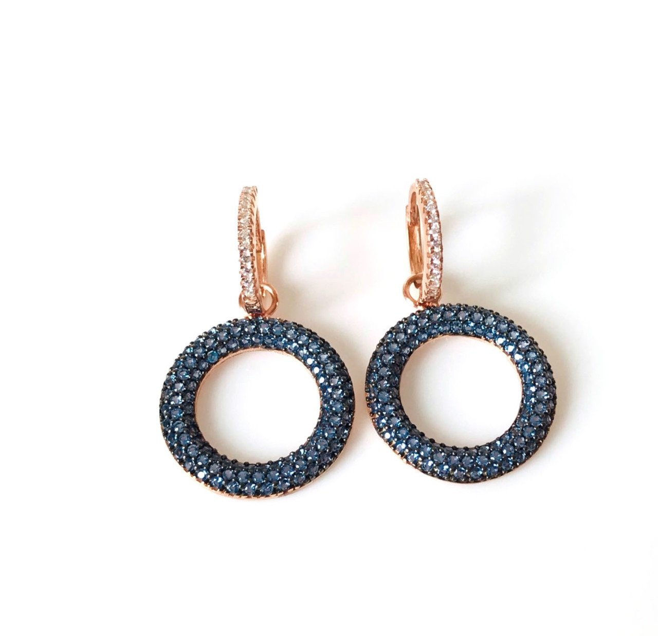 Lacivert Taşlı Rose Gümüş Küpe