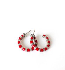 Kırmızı Mineli Taşlı Gümüş Küpe