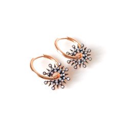 Taşlı Güneş Rose Gümüş Küpe