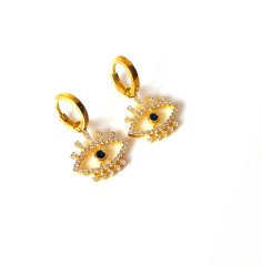 Göz Detaylı Taşlı Gold Renk Gümüş Küpe