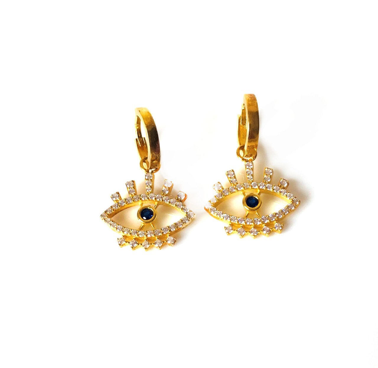 Göz Detaylı Taşlı Gold Renk Gümüş Küpe