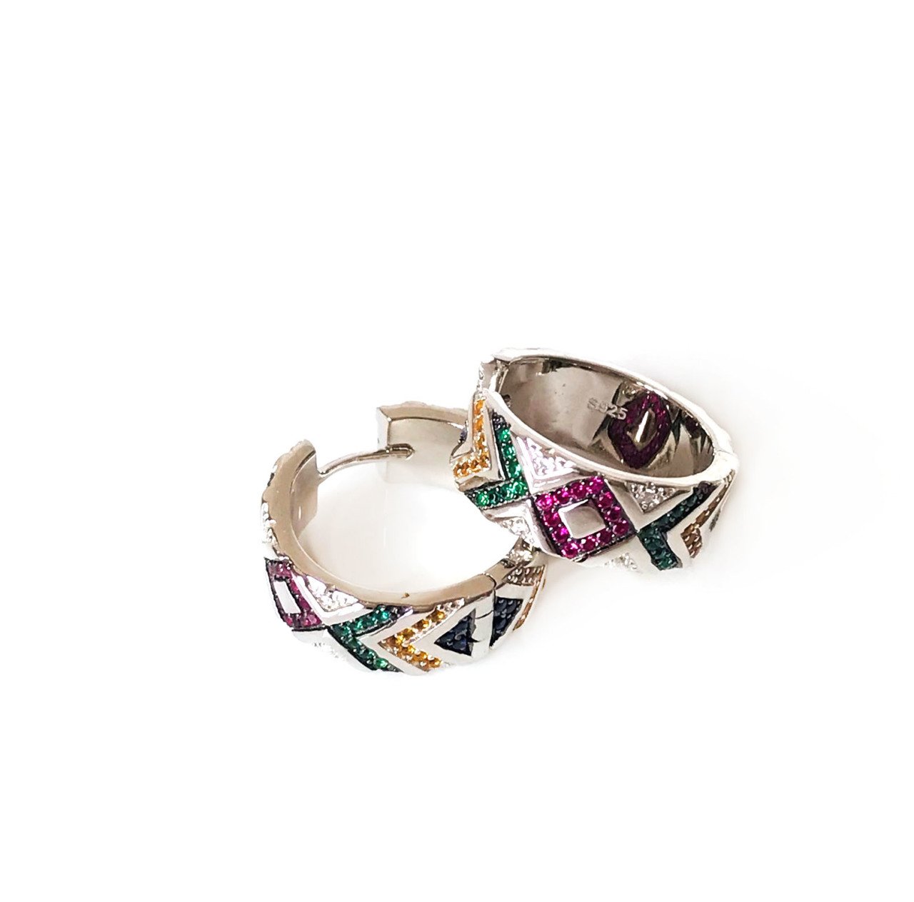 Renkli Zirkon Taşlı Gümüş Küpe