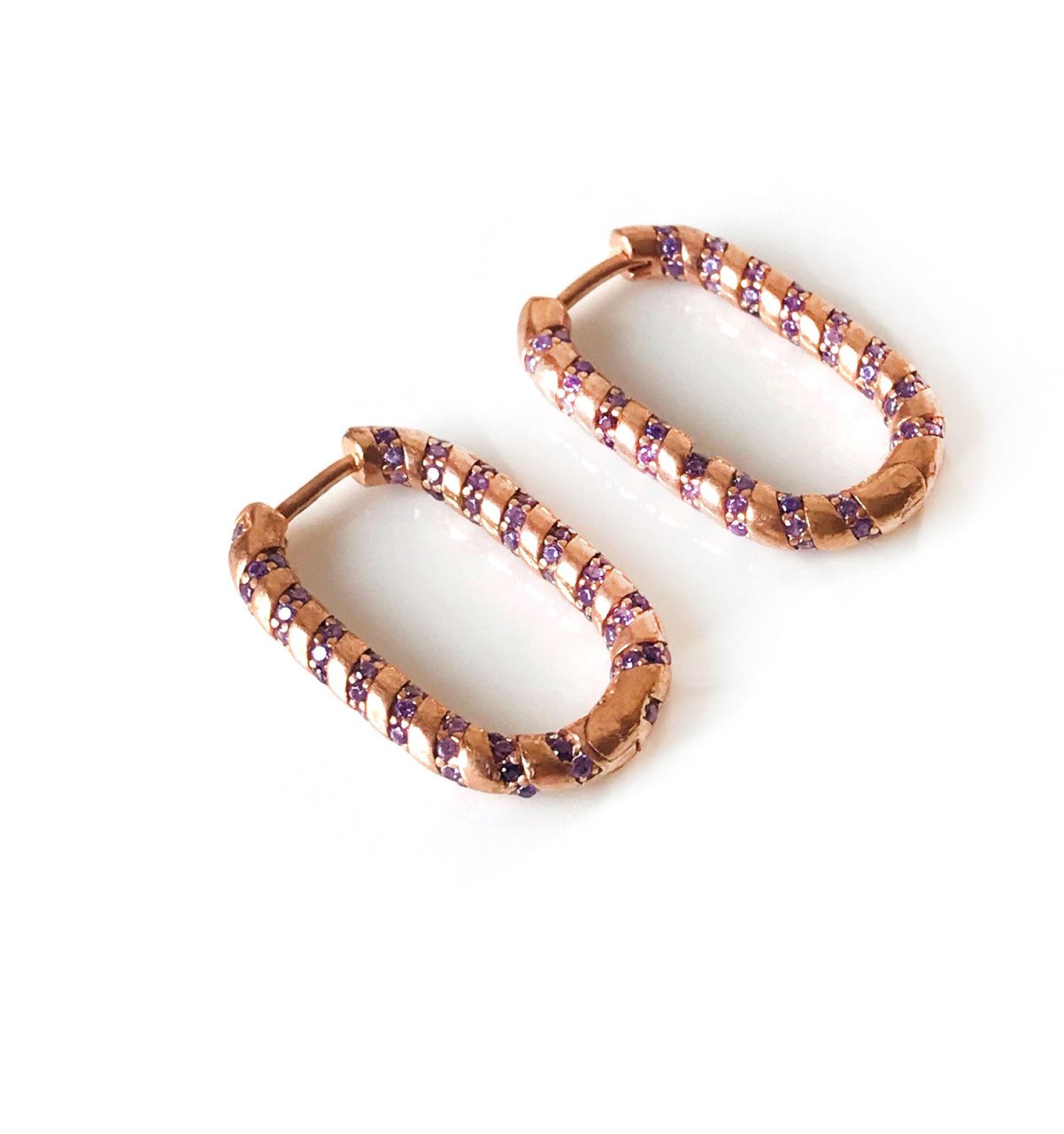 Mor Taşlı Rose Gümüş Küpe