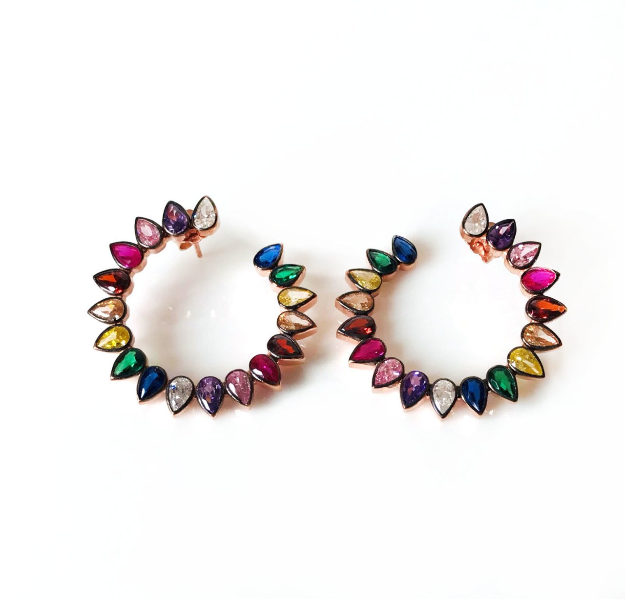 Renkli Damla Taşlı Gümüş Küpe