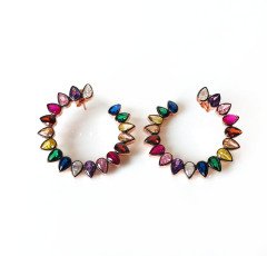 Renkli Damla Taşlı Gümüş Küpe