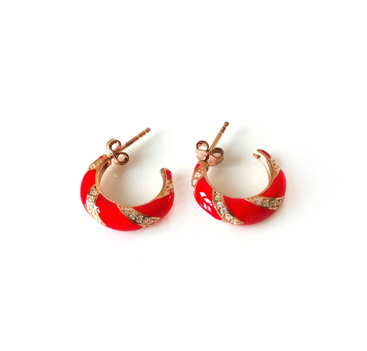 Taşlı Kırmızı Mineli Gümüş Küpe