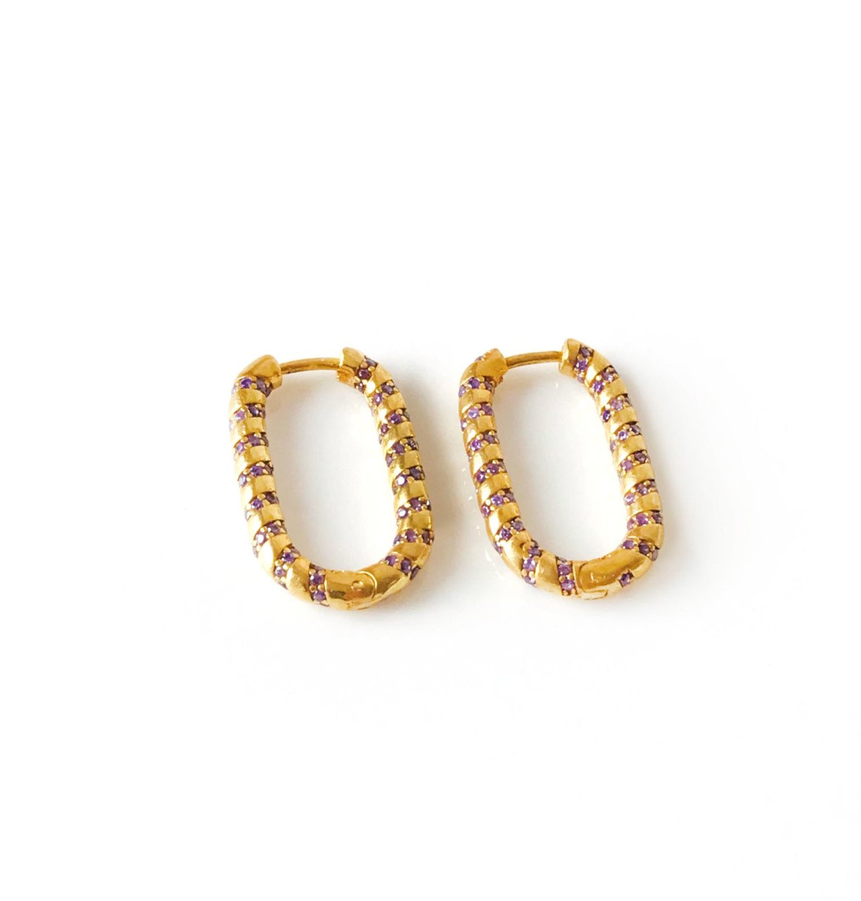 Mor Taşlı Gold Renk Gümüş Küpe